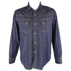 LEVI'S Used Size L Indigo Contrast Stitch Denim Pearlsnap Western Shirt