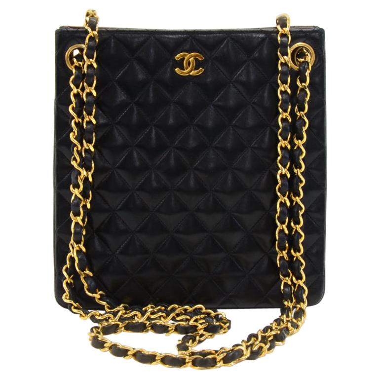 Vintage Chanel Black Quilted Lambskin Leather Tall Mini Chain Shoulder Bag