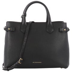 Burberry Banner Convertible Tote Leather and House Check Canvas Medium