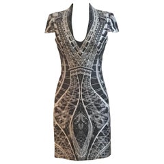 Alexander McQueen 2009 Eiffel Tower Print Dress Grey Silk