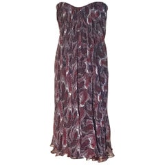 Alexander McQueen Purple Fish Print Silk Chiffon Draped Dress Bustier Top, 2008