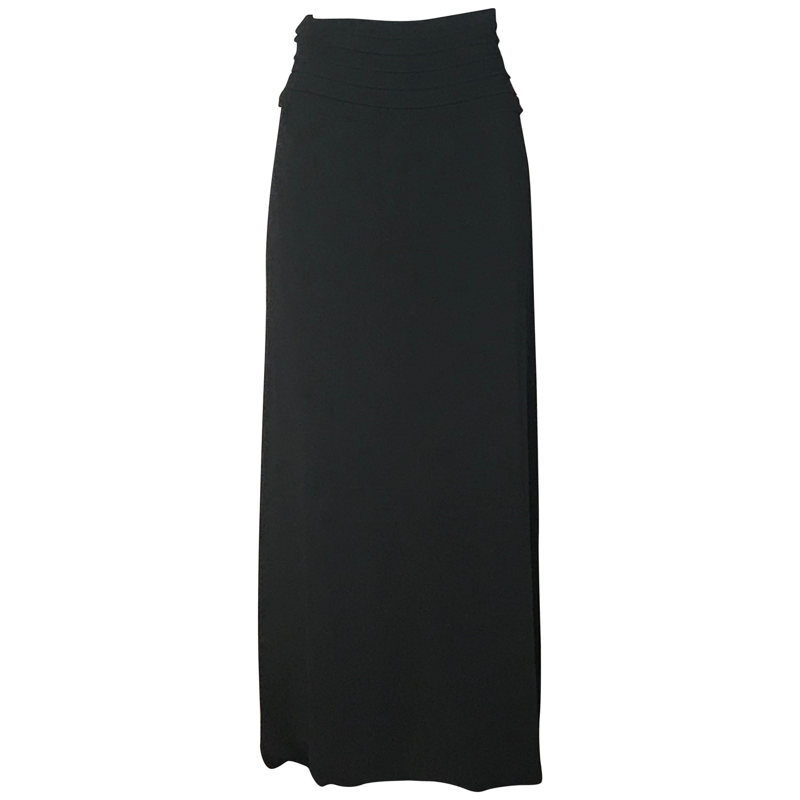 Giorgio Armani Unworn 1990s Black Midi Skirt with Pleat Detail at Waist