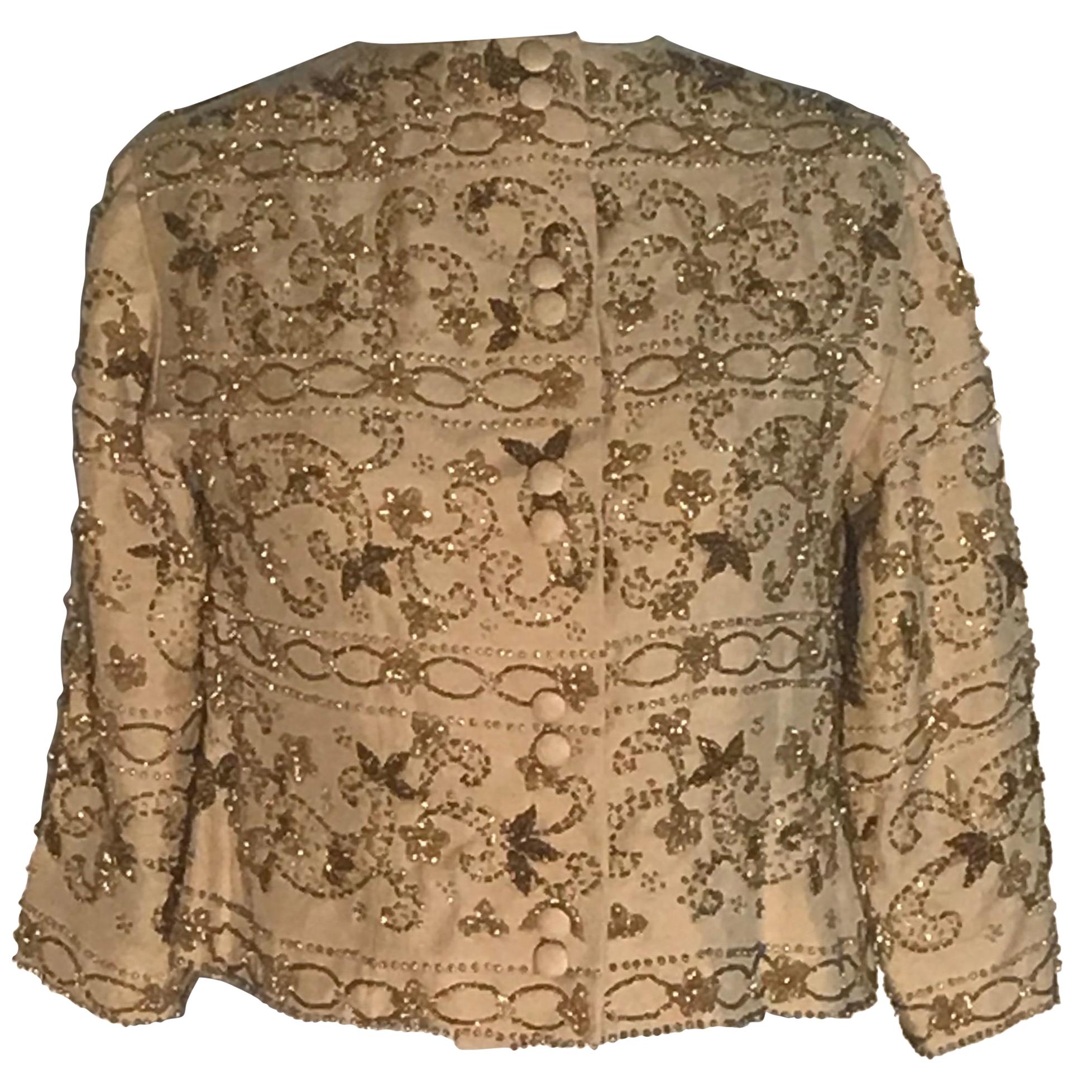Chaqueta recortada con cuentas doradas y tostadas vintage de los años 60