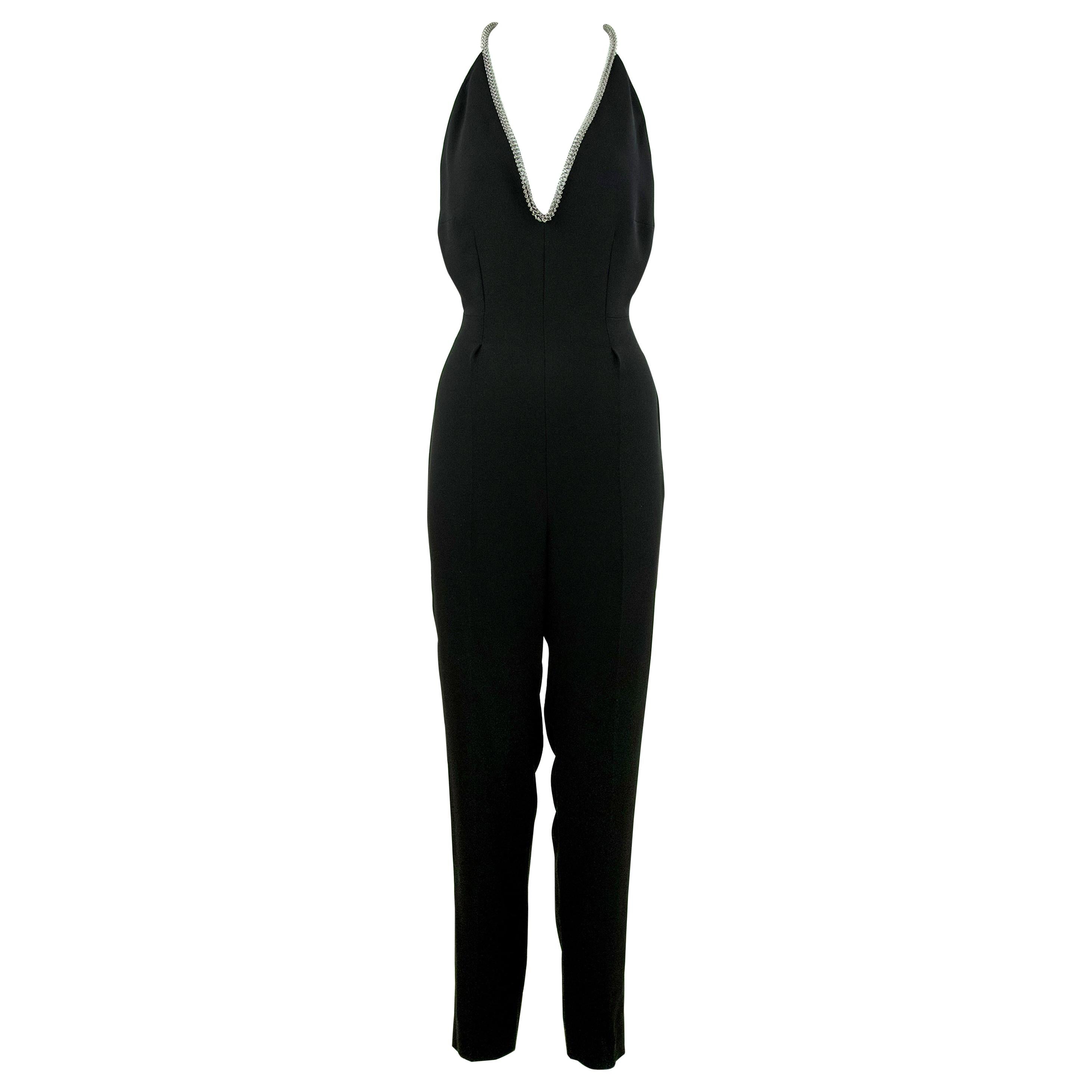 Yves Saint Laurent Black Jumpsuit with Silver Chain Finish   For Sale