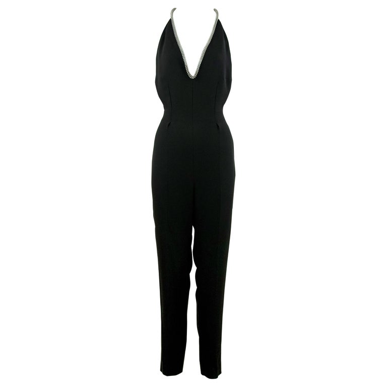 Yves Saint Laurent Black Jumpsuit with Silver Chain Finish For Sale at ...