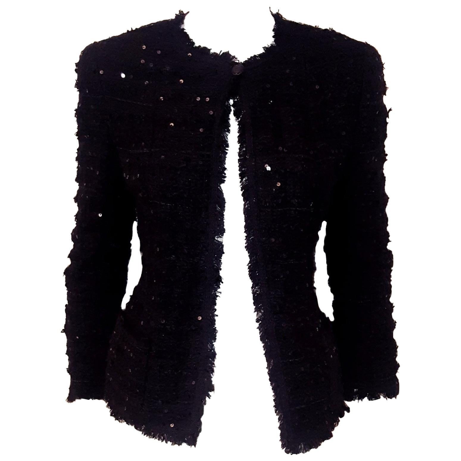 Chanel Black Tweed Sequin Jacket 