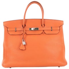Hermes Birkin Handbag Orange Clemence with Palladium Hardware 40 