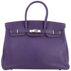 Hermes Birkin Handbag Iris Clemence with Palladium Hardware 35