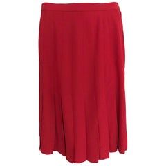 Chanel Red Silk Stitch Down Pleated Skirt 