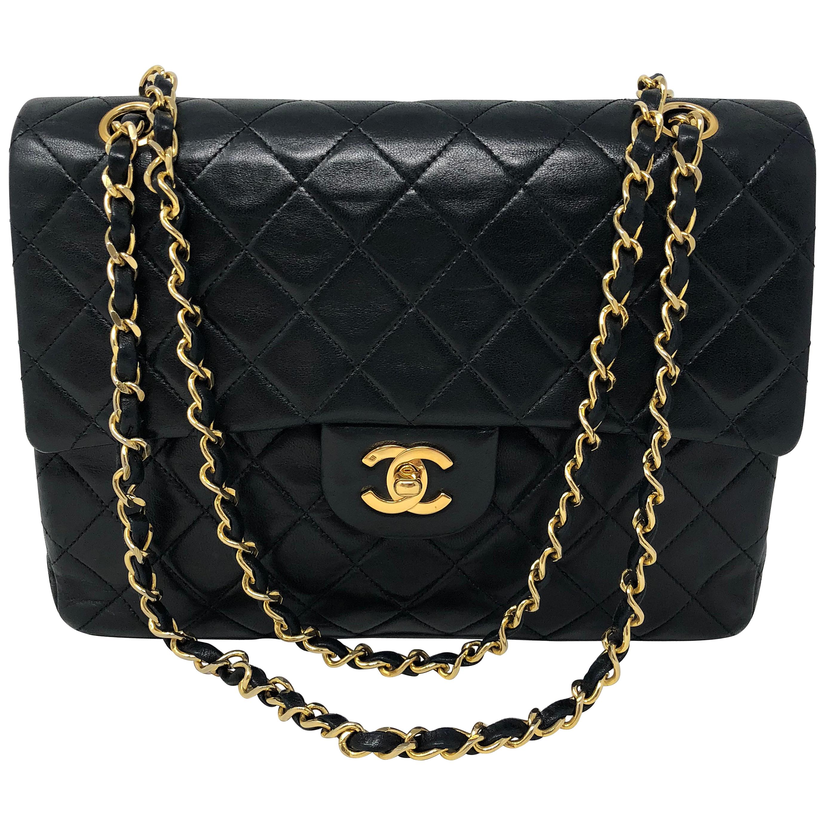 Chanel Black Vintage Square Classic Double Flap Medium Bag 