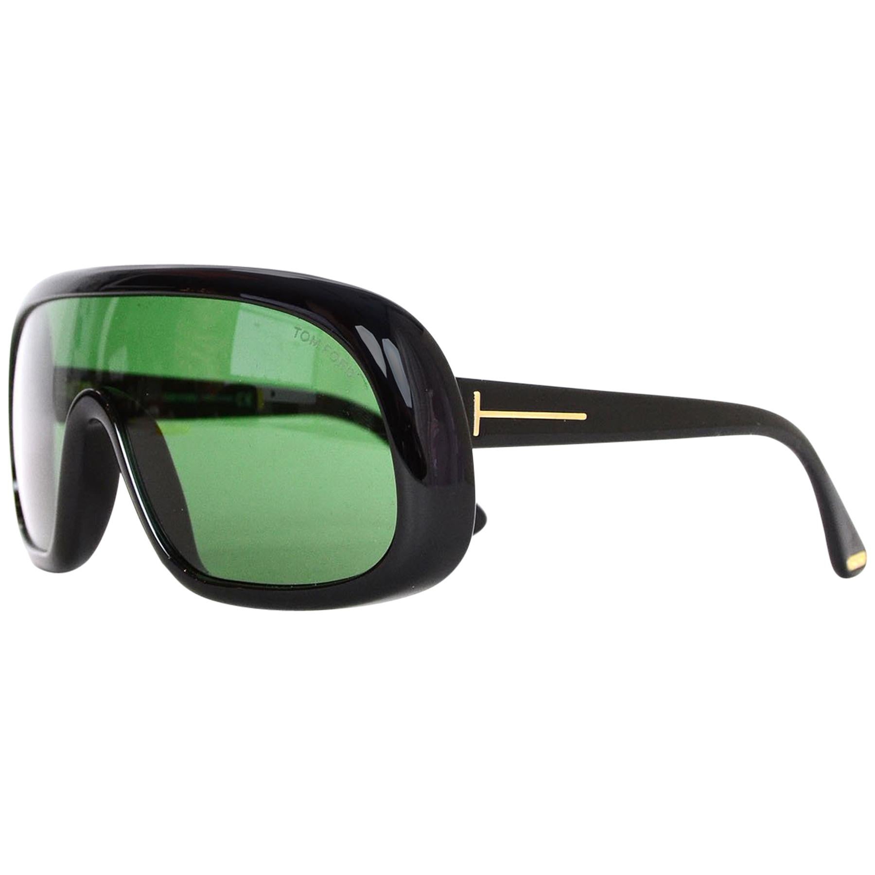 Tom Ford Black Sven Shield Green Tint Moto Unisex Sunglasses