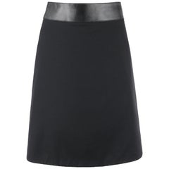 GUCCI Pre-Fall 2014 Black Wool Gabardine Leather Waistband Classic A-Line Skirt