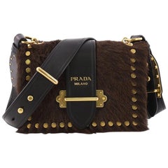 Used Prada Cahier Crossbody Bag Calf Hair with Leather Small