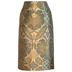 Alexander McQueen 2006 Cream Green and Yellow Jacquard Pencil Skirt
