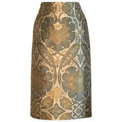 Alexander McQueen 2006 Cream Green and Yellow Jacquard Pencil Skirt 