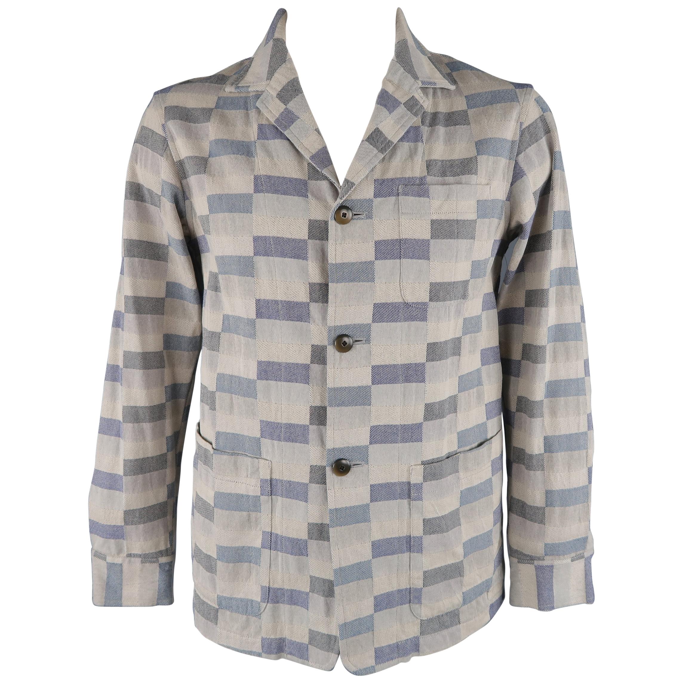 TS (S) L Grey & Navy Checkered Print Cotton Sport Coat Jacket