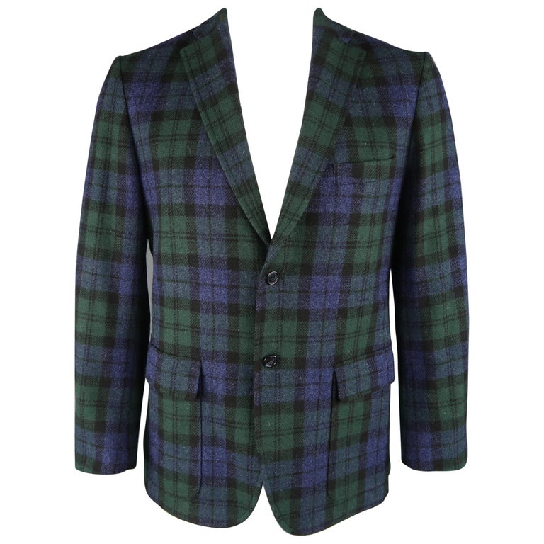 GITMAN BROS 42 Navy and Green Blackwatch Plaid Wool Sport Coat at 1stDibs black watch sport