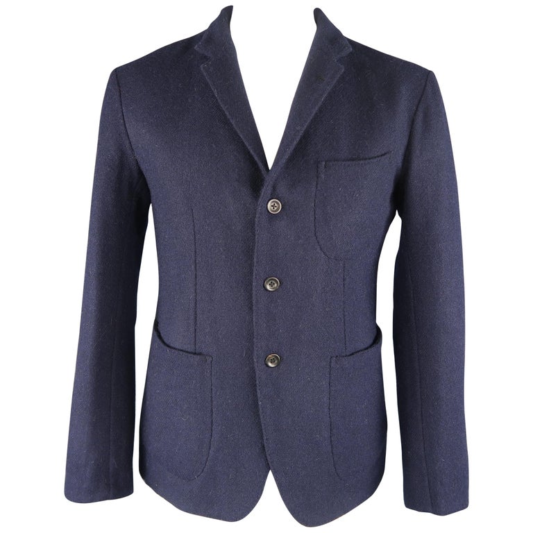 45rpm L Navy Wool Twill Patch Pocket Soft Shoulder Sport Coat at 1stDibs