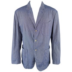 45rpm L Navy Blue Pinstripe Cotton 3 Button Sport Coat Shirt Jacket