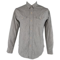 45rpm Size L Indigo & White Striped Cotton Chambray Long Sleeve Shirt