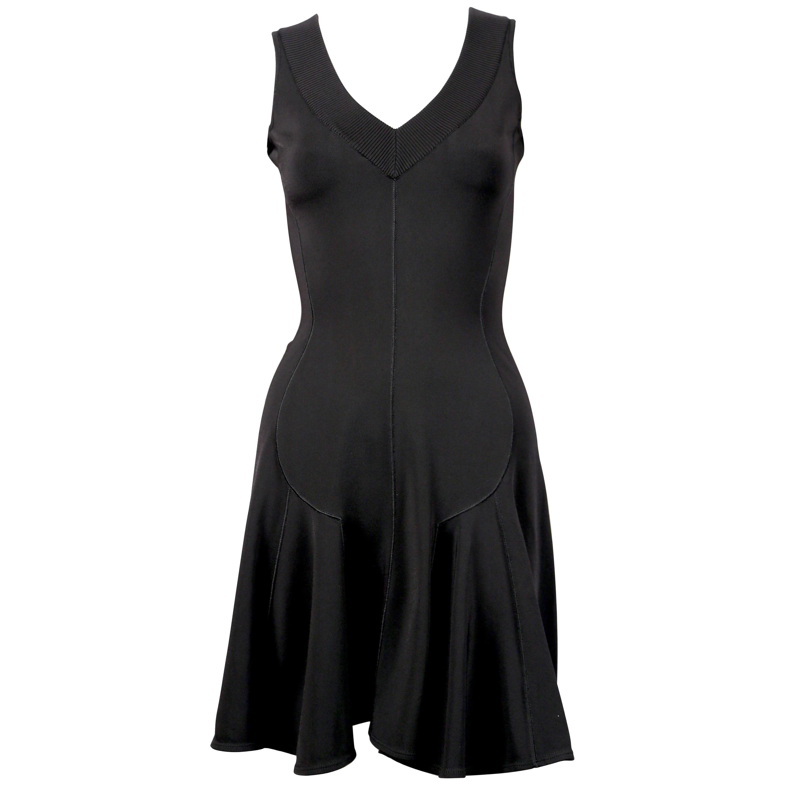 Azzedine Alaia black flared sleeveless dress with V neckline, 1990s