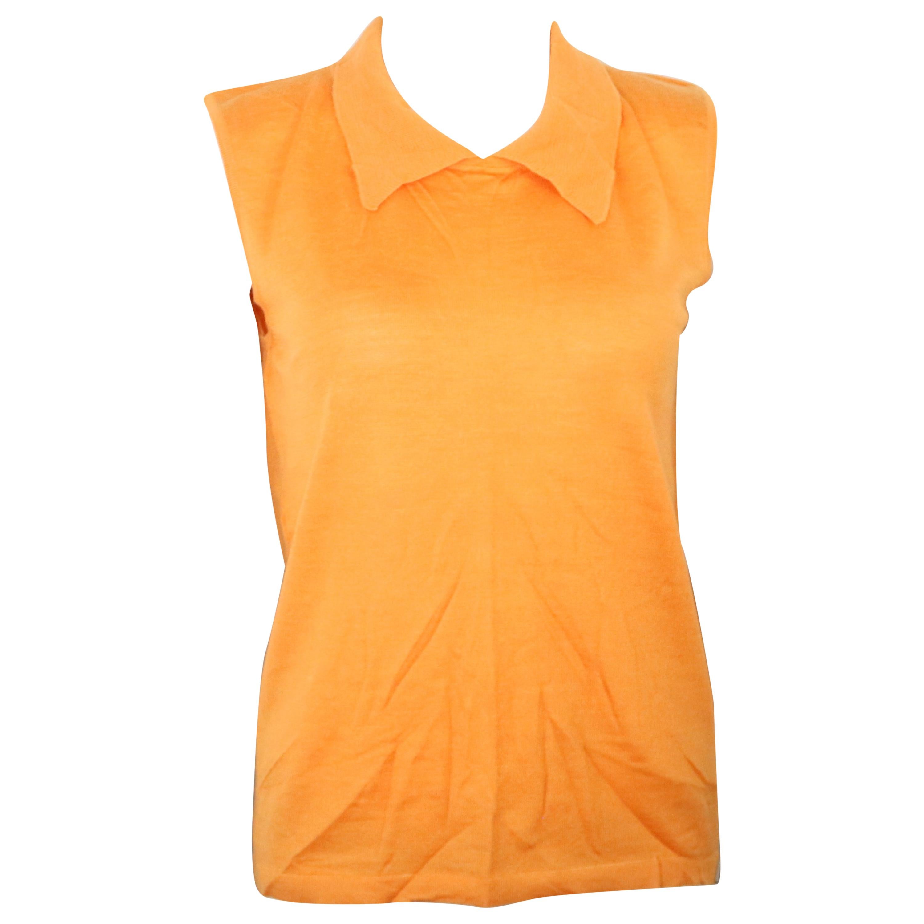 Chanel Orange Cashmere and Silk Sleeveless collar Top  For Sale