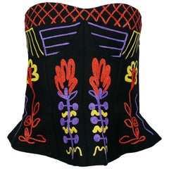 Top bustier en lin noir brodé de Christian Lacroix, 1990 