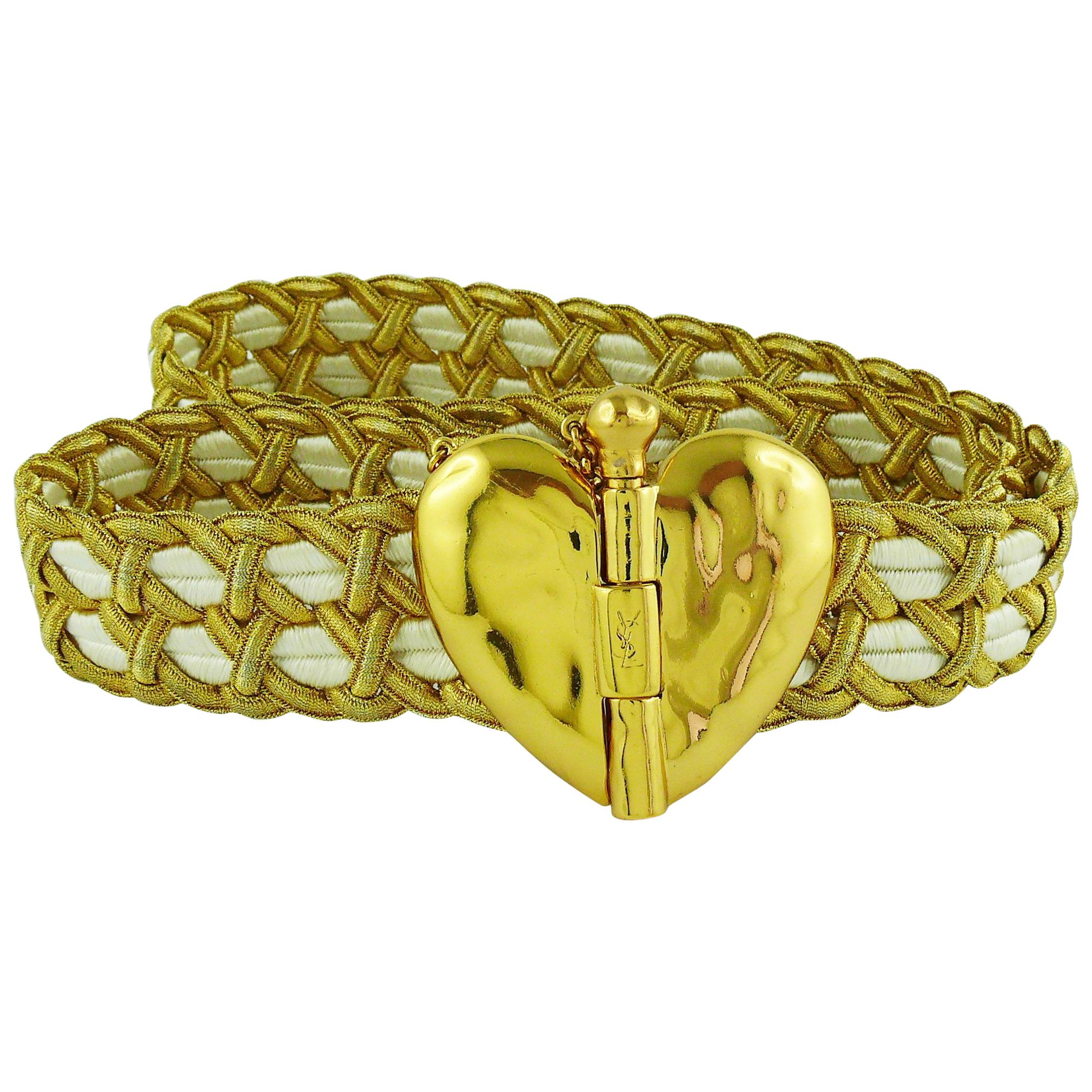 Yves Saint Laurent YSL Vintage Gold Toned Heart Belt For Sale