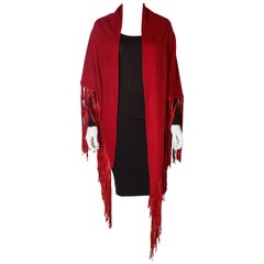 Red Cashmere Vintage Wrap with Leather Fringing