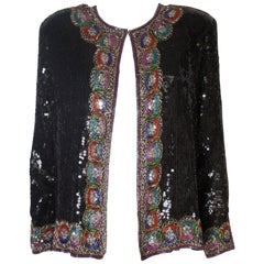 Sequin and Bead Vintage Jacket with Multicolour Trim