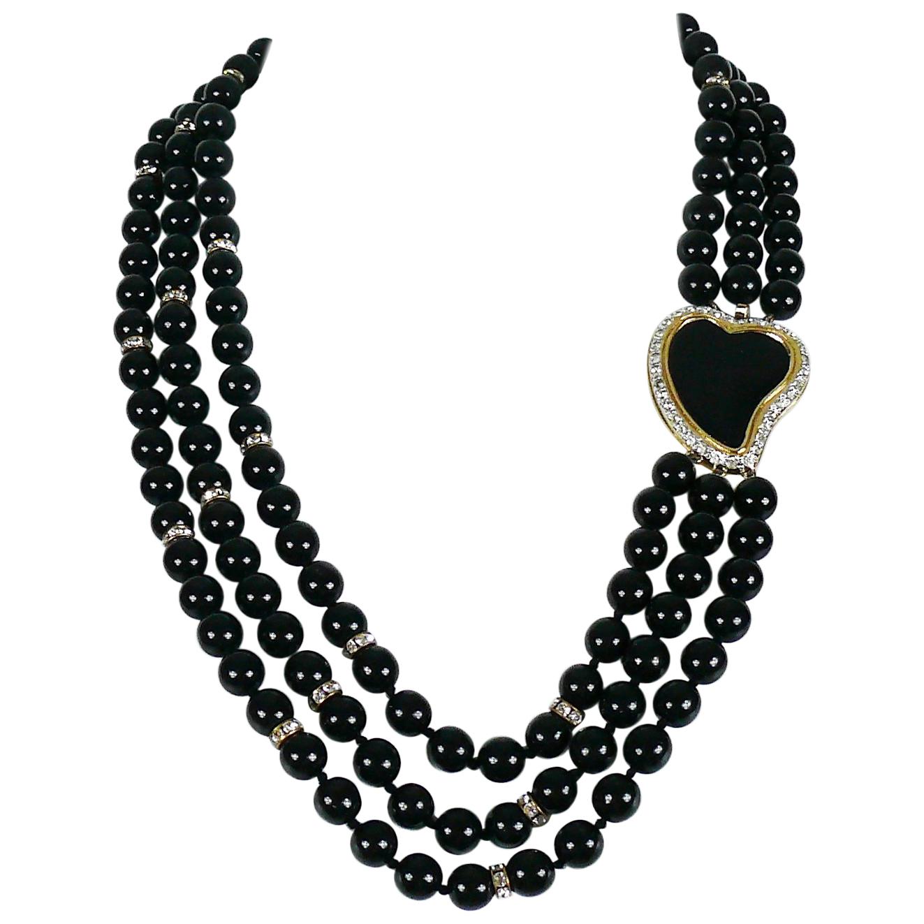 Yves Saint Laurent Vintage Three Tiered Enamel Heart Necklace