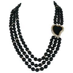 Yves Saint Laurent Used Three Tiered Enamel Heart Necklace