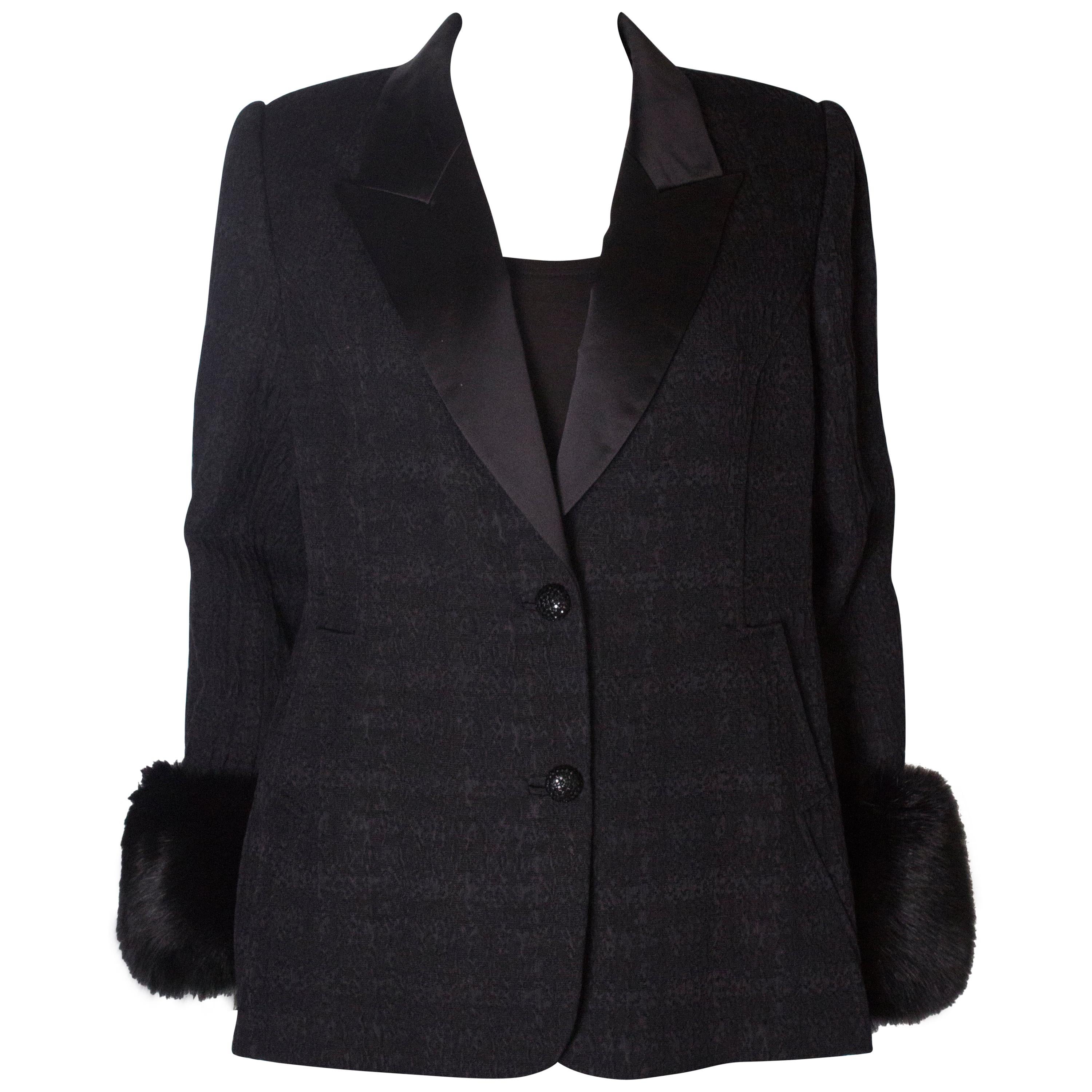 1980s Vintage Parveen Couture Suit with Fur Trim For Sale