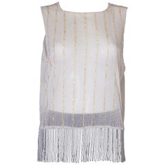 Vintage White Bead and Sequin Top with Fringing