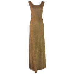 1990's Fendi by Karl Lagerfeld Semi-Sheer Gold knit Monogram Zucca Gown Dress