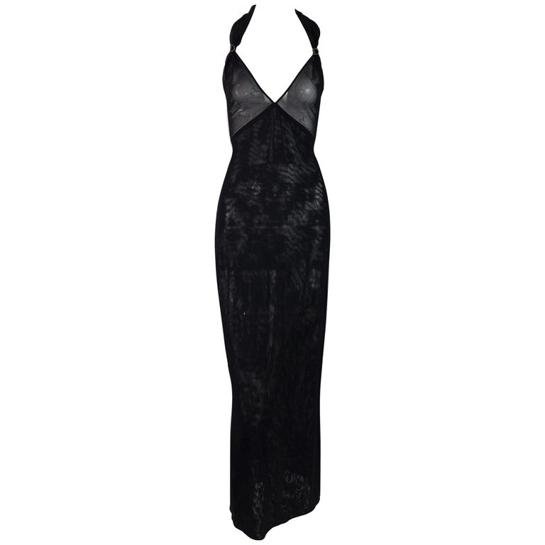 Circa 2000 Christian Dior Sheer Black Halter Pin-Up Wiggle Long Dress ...