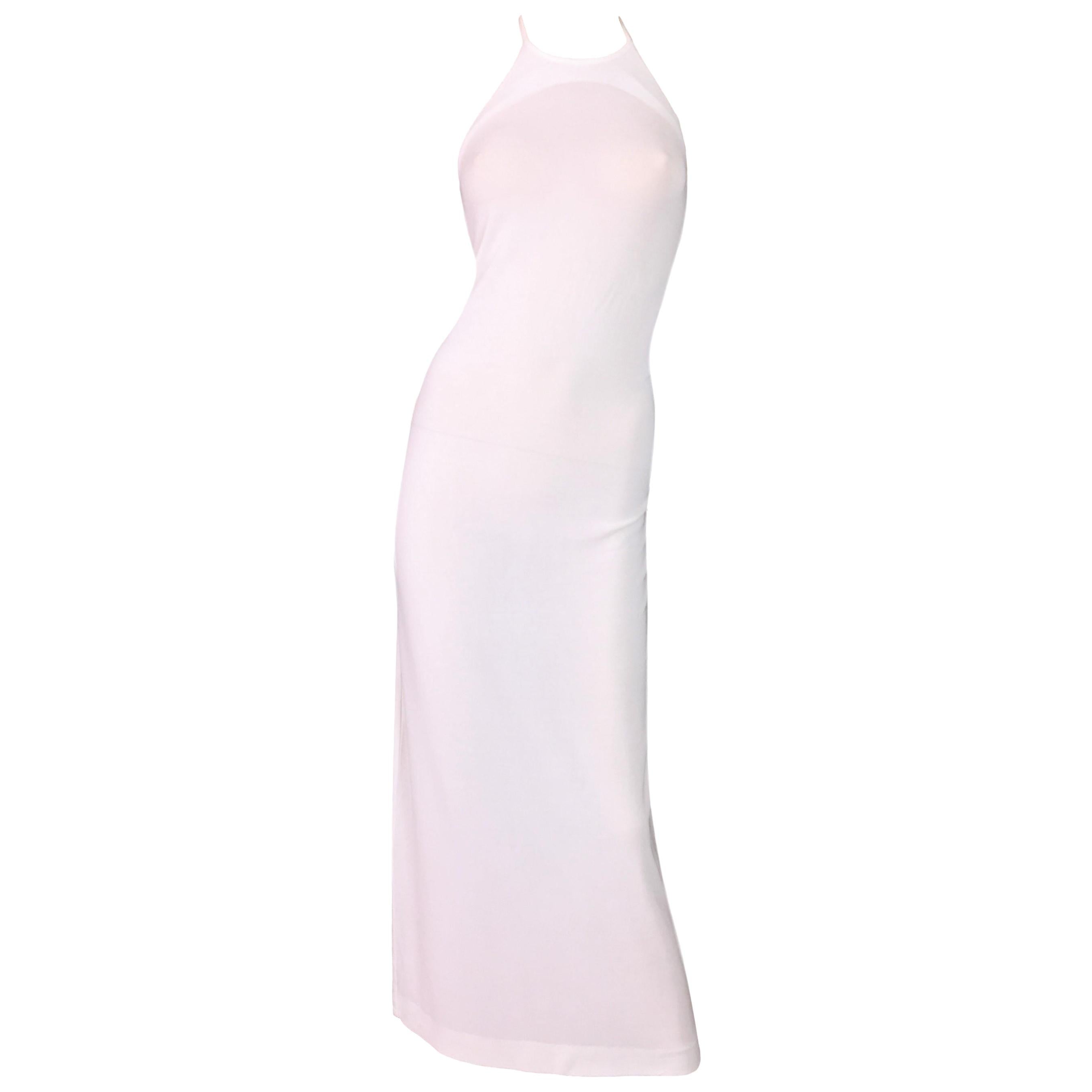 Gucci by Tom Ford Runway Sheer White Long Halter Gown Dress, F / W 1996