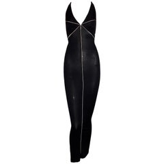 1990's Fendi by Karl Lagerfeld Sheer Nylon Plunging Black Wiggle Dress