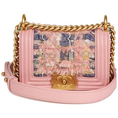 2016 Chanel Pink Lambskin & Multicolour Woven Fabric Mini Le Boy