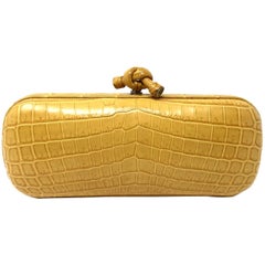 Bottega Veneta Yellow Crocodile Stretch Knot Clutch 