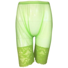 S/S 1994 Gianni Versace Sheer Neon Green Mesh & Lace High Waist Shorts