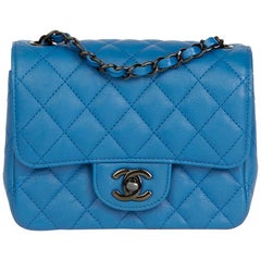 2017 Chanel Blue Quilted Calfskin Leather Mini Flap Bag