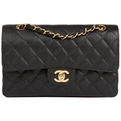 2004 Chanel Black Quilted Caviar Leather Small Classic Double Flap Bag