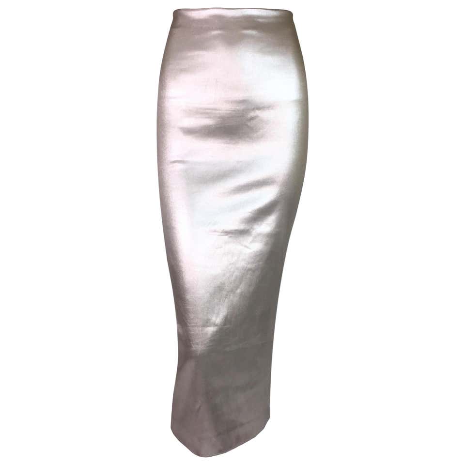 F/W 1998 Dolce and Gabbana Metallic Liquid Silver Bodycon Wiggle Skirt ...