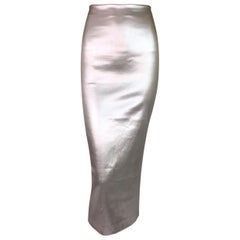 Vintage F/W 1998 Dolce & Gabbana Metallic Liquid Silver Bodycon Wiggle Skirt