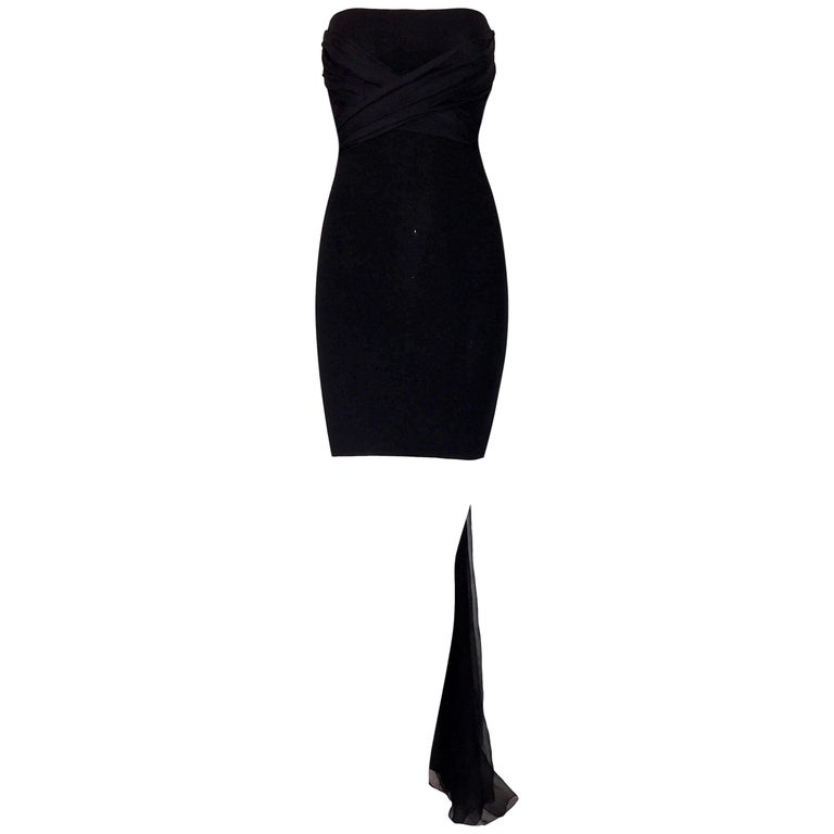 1991 Dolce and Gabbana Black Strapless Mini Dress w/ Long Silk Sash