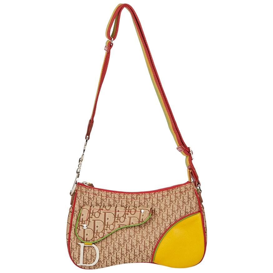 2004 Christian Dior Brown Monogram Canvas Rasta Crossbody Saddle Bag