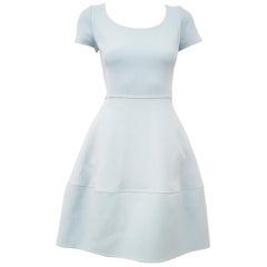 Oscar de la Renta Light Turquoise Wool Dress with Short Sleeves Size 4 US 