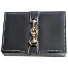 Vintage Gucci Boîte à Bijoux en Cuir Noir Boîte à Bijoux Motif Equestre Mors de Cheval
