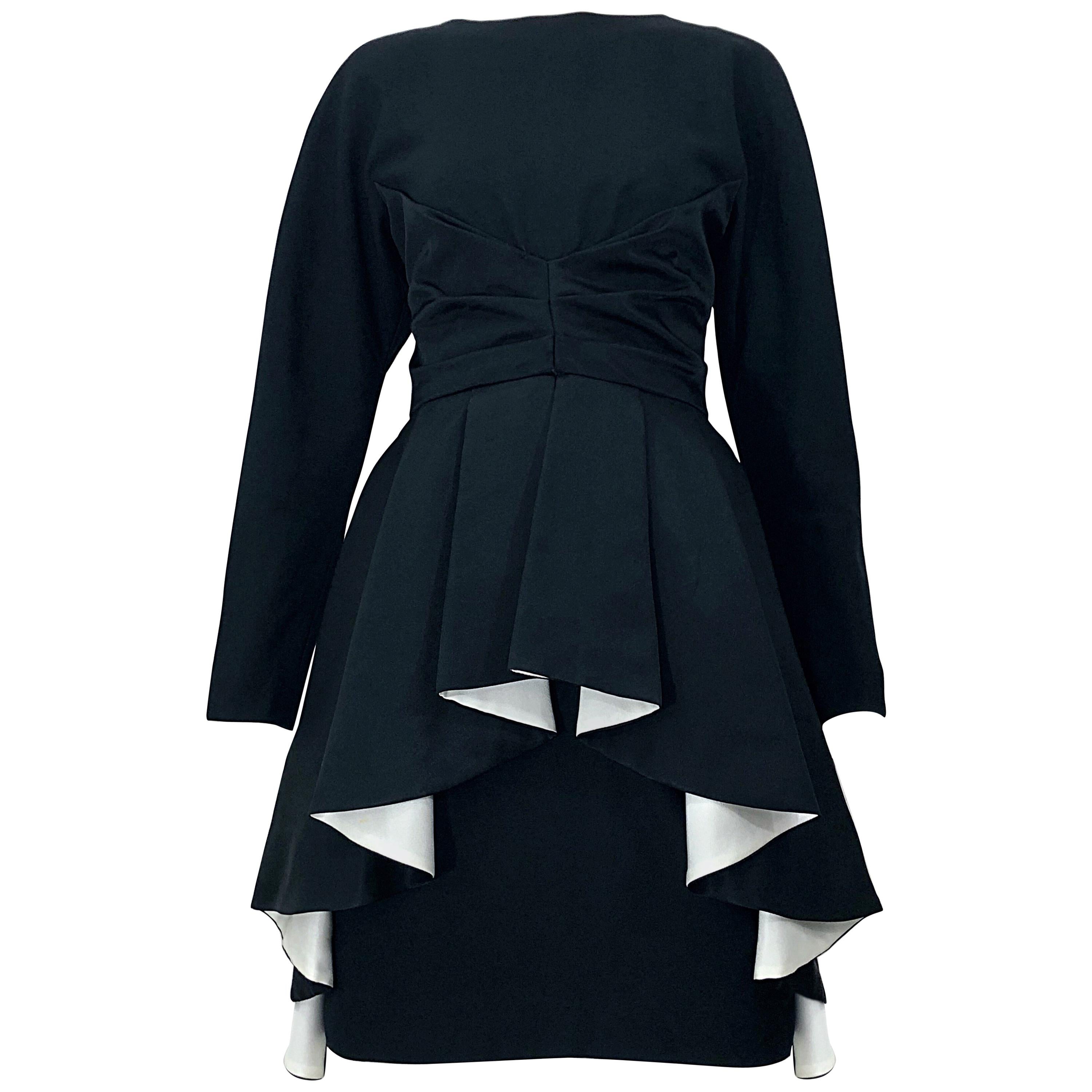 1990s Joan Raines Black and White Avant Garde Long Sleeve Vintage 90s Dress